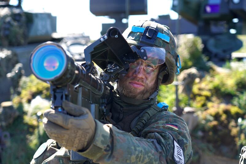 A German soldier holds the US-made Stinger 'man-portable air-defence system' during a Nato military exercise in Rukla, Lithuania, on May 10. Reuters