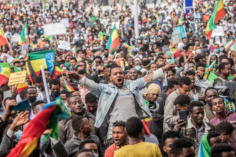Tens of thousands of Ethiopians gather at a rally organised by the mayor of Addis Ababa to show support for the military's efforts in Tigray.