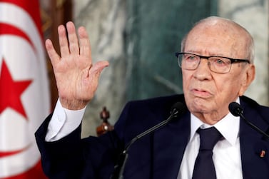 Tunisian President Beji Caid Essebsi speaks during a news conference at the Carthage Palace in Tunis, Tunisia November 8, 2018. Reuters