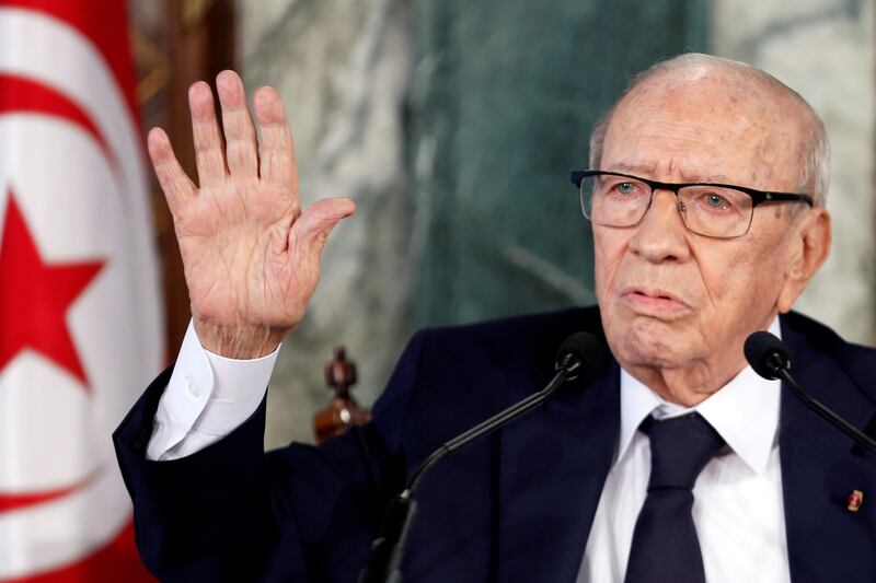 FILE PHOTO: Tunisian President Beji Caid Essebsi speaks during a news conference at the Carthage Palace in Tunis, Tunisia November 8, 2018. REUTERS/Zoubeir Souissi/File Photo