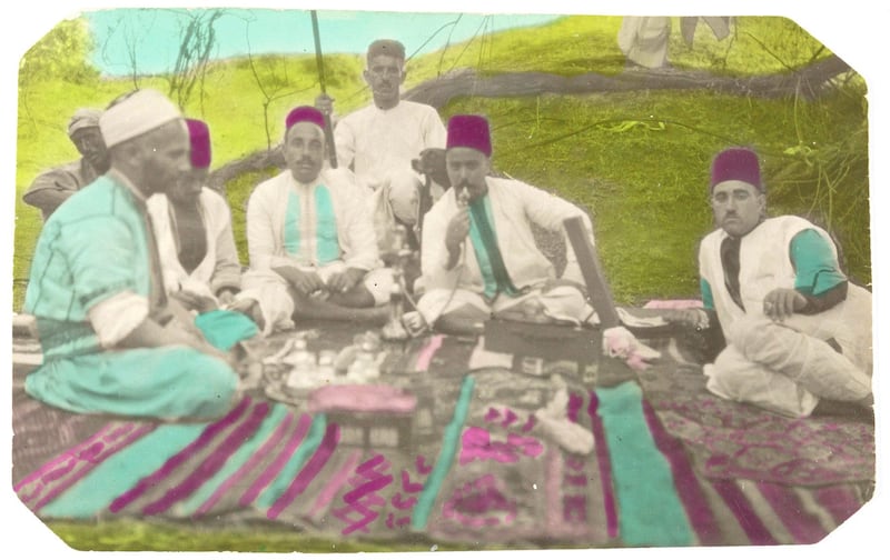 Undated hand-coloured photograph from Morocco, gelatin silver developing-out paper print. Mami Bargach Collection, courtesy of the Arab Image Foundation