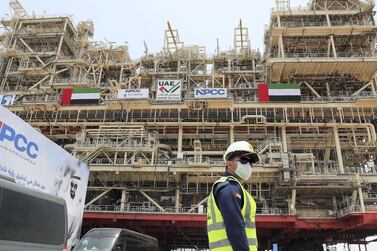 ABU DHABI, UNITED ARAB EMIRATES , JUNE 26 -2019 :- View of the world’s largest fixed oilfield platforms at the NPCC Campus in Musaffah in Abu Dhabi. ( Pawan Singh / The National ) For Business. Story by Jennifer