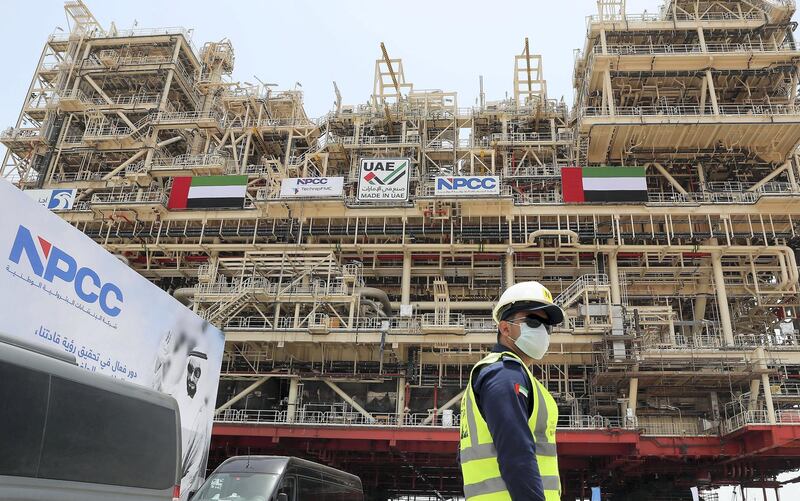 
ABU DHABI,  UNITED ARAB EMIRATES , JUNE 26 -2019 :- View of the world’s largest fixed oilfield platforms at the NPCC Campus in Musaffah in Abu Dhabi. ( Pawan Singh / The National ) For Business. Story by Jennifer
