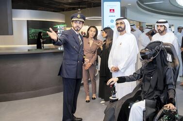 Sheikh Mohammed bin Rashid, Vice President and Ruler of Dubai, tours the new 'future labs' in Dubai. Courtesy Wam    