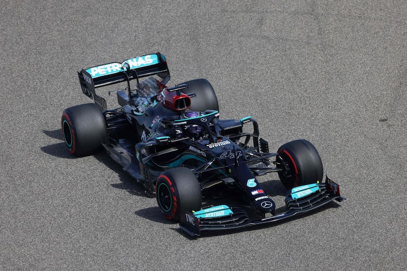 Mercedes' British driver Lewis Hamilton drives during the second practice session. AFP