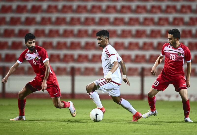 Dubai / Monday May 24, 2021: Our first national football team defeated its Jordanian counterpart by five goals to one goal in the international friendly match that took place today at Rashid Stadium at Al-Ahly Youth Club in Dubai in the final rehearsal for Al-Abyad in preparation for the joint Asian qualifiers for the 2022 World Cup Finals and Cup Finals Asia 2023, which will be held in the country from the third of next June. Courtesy UAE FA