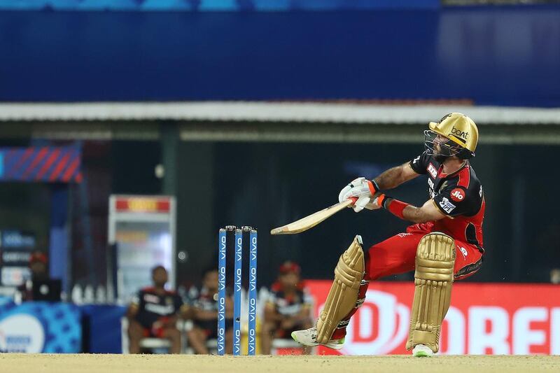 Glenn Maxwell of Royal Challengers Bangalore plays a shot during match 6 of the Vivo Indian Premier League 2021 between the Sunrisers Hyderabad and the Royal Challengers Bangalore held at the M. A. Chidambaram Stadium, Chennai on the 14th April 2021.

Photo by Faheem Hussain / Sportzpics for IPL