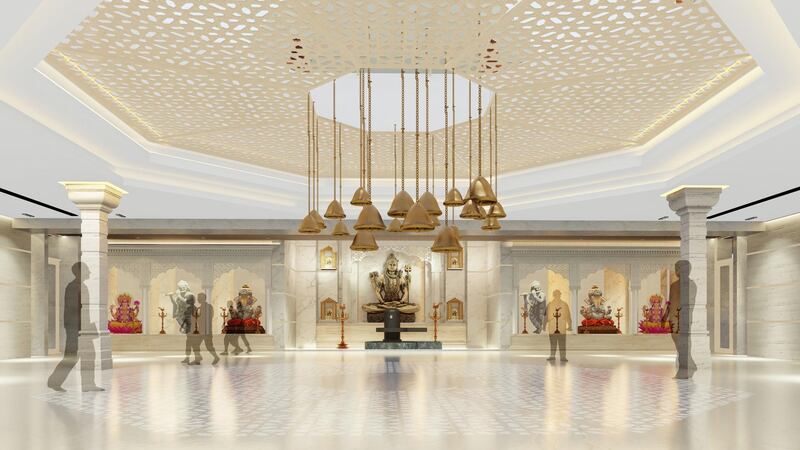 Rendering of first floor player hall, The Hindu Temple, Jebel Ali. Courtesy Hindu Temple, Jebel Ali