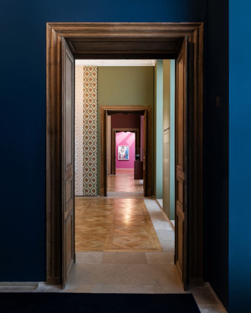 Looking down the corridor to the pink room