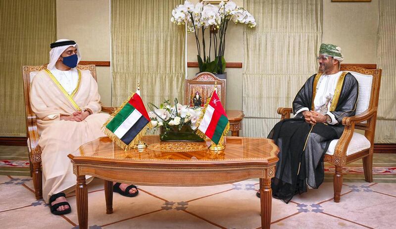 Sheikh Abdullah bin Zayed Al Nahyan, Minister of Foreign Affairs and International Cooperation, met with Sayyid Badr bin Hamad bin Hamoud Al Busaidi, Minister of Foreign Affairs of the sisterly Sultanate of Oman, as part of his visit to the Sultanate of Oman. WAM

 

