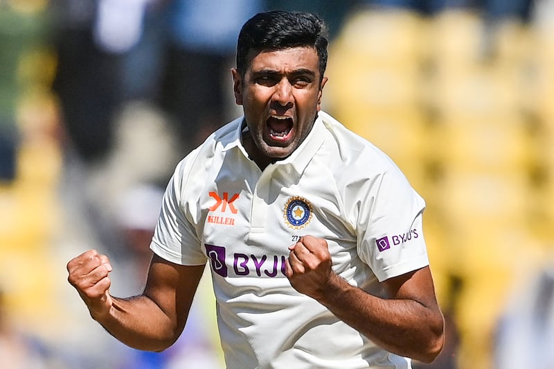 India's Ravichandran Ashwin celebrates after the dismissal of Australia's Matt Renshaw during the third day of the first Test at the VCA Stadium in Nagpur on Saturday, February 11, 2023. AFP