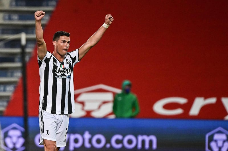 Juventus star Cristiano Ronaldo celebrates winning the Coppa Italia after the 2-1 victory against Atalanta. AFP