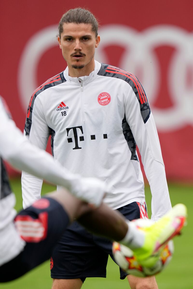 Bayern's Marcel Sabitzer attends a training session. AP