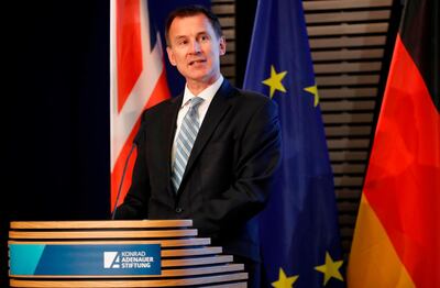Britain's Foreign Secretary Jeremy Hunt gives a speech at the Konrad-Adenauer foundation in Berlin on February 20, 2019. / AFP / Odd ANDERSEN
