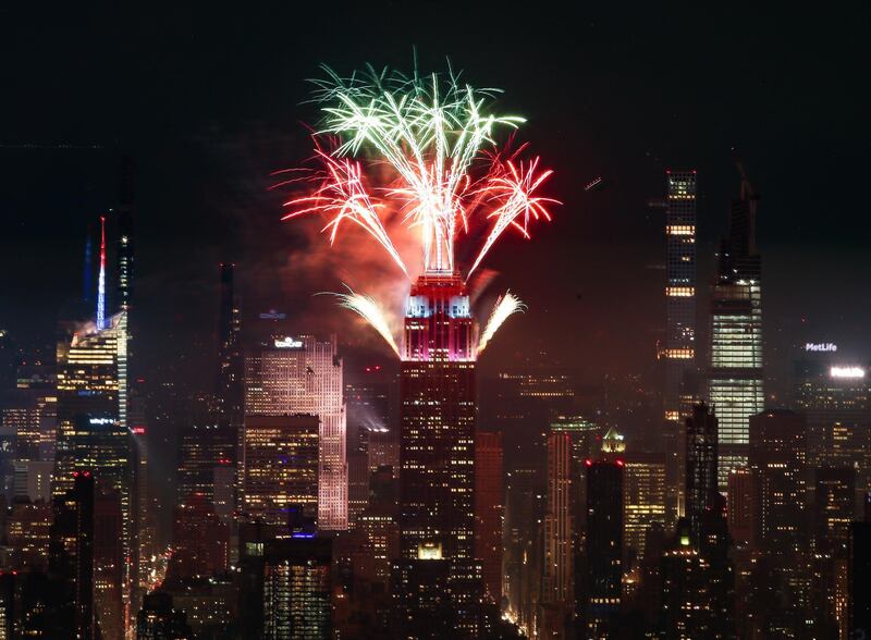 Fireworks are seen lighting up the sky in New York City.AFP