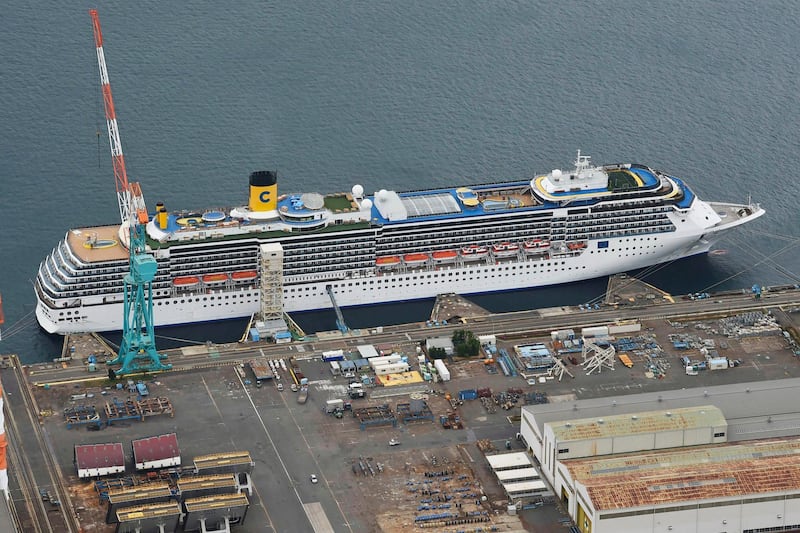 The Italian-operated cruise ship the Costa Atlantica is anchored at a port in Nagasaki, southern Japan. AP