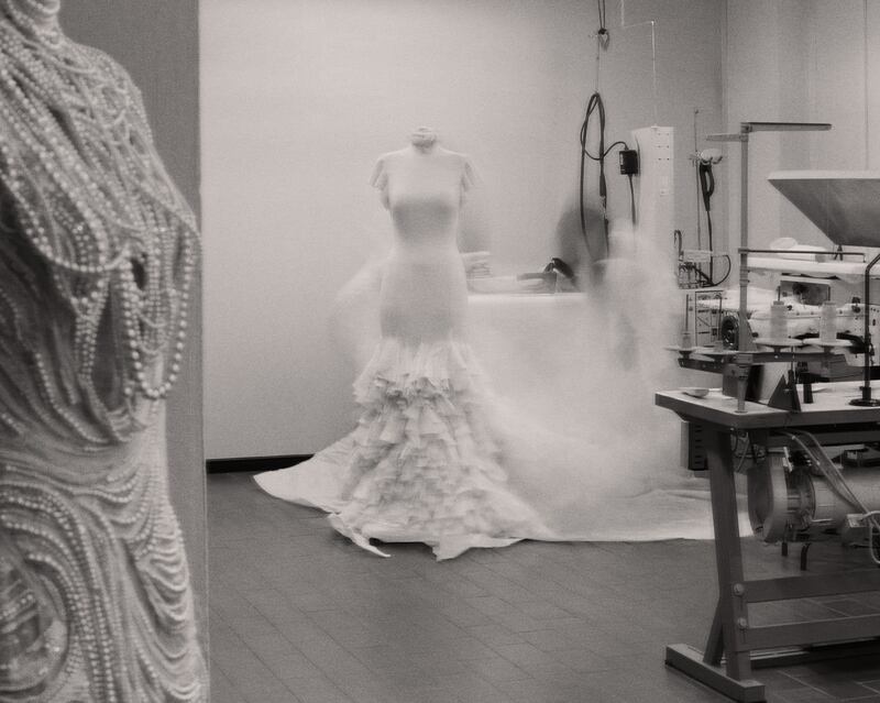 Lopez's wedding dress hanging on a mannequin. Photo: Ralph Lauren 