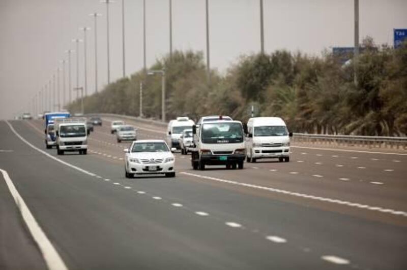 ABU DHABI, UNITED ARAB EMIRATES ‚Äì April 11, 2011:  Cars drive along E10 outside Abu Dhabi on Monday April 11, 2011.  A new speed limit of 140 km an hour will be enforced beginning next Sunday.  ( Andrew Henderson / The National )
