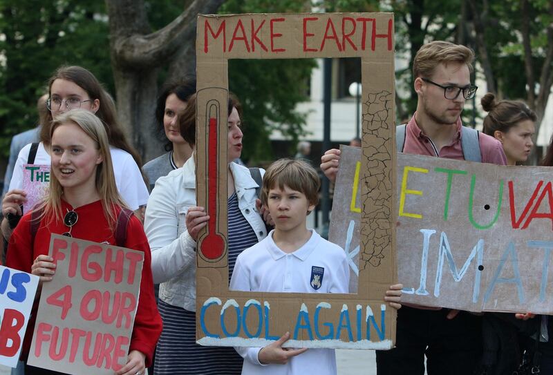 Students and climate activists with placards take part in the "Global Strike For Future" demonstration in in Vilnius, Lithuania. AFP