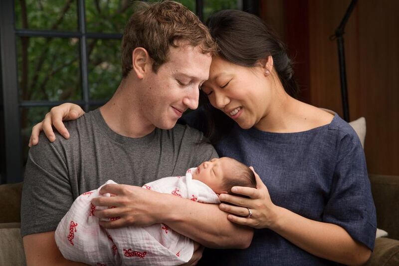 Mark Zuckerberg and his wife Priscilla with their daughter Max. They announced in a letter their intention and plans to donate 99 per cent of their Facebook shares, currently valued at $45 billion during their lifetime.  Courtesy Mark Zuckerberg / EPA
