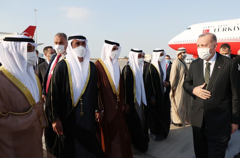 President Erdogan arrives in Abu Dhabi. Photo: Turkish President Press Office