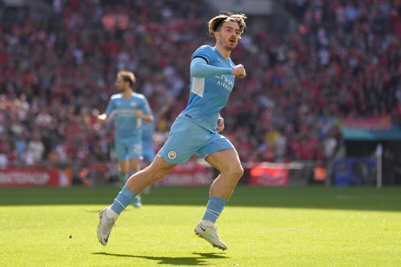 Jack Grealish celebrates his goal. AP