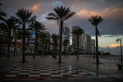BEIRUT, LEBANON - JANUARY 14: A general view of an empty Corniche during the first day of the 24 hours lockdown on January 14, 2021, in Beirut, Lebanon. The country is introducing an 11-day, 24-hour curfew that confines people to their homes with limited exceptions. Residents will even be banned from going to the grocery store. (Photo by Diego Ibarra Sanchez/Getty Images)