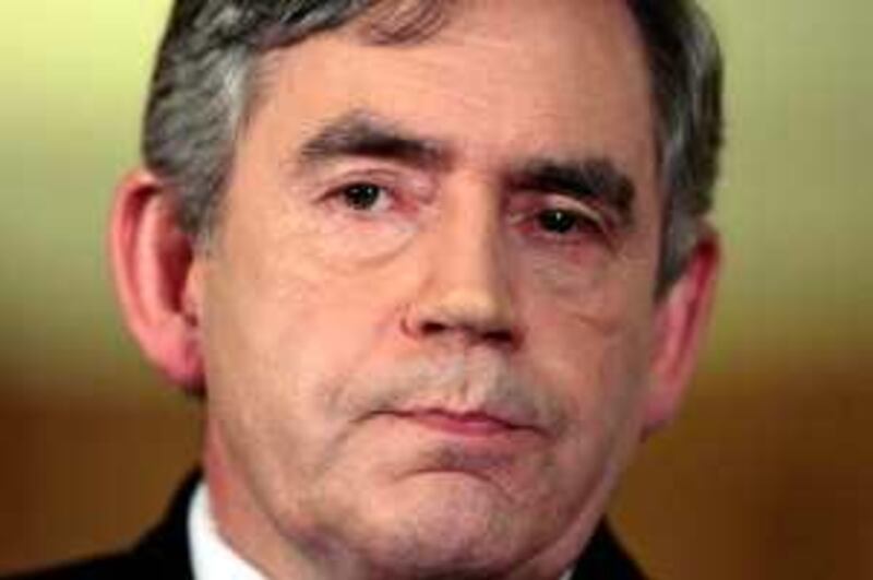 British Prime Minister Gordon Brown speaks to the media during a press conference in 10 Downing Street, London Friday June 5, 2009. Brown clung fiercely to his job Friday, defying calls from some within his beleaguered Labour party to resign. Brown told reporters he never even considered resigning, instead announcing a Cabinet reshuffle he hopes will help restore his fortunes. Brown has been badly stung by a scandal over British lawmakers' expenses, a string of top-level resignations and catastrophic results expected in local elections.    (AP Photo/ Carl Court, pool)  *** Local Caption ***  LON109_BRITAIN_BROWN.jpg *** Local Caption ***  LON109_BRITAIN_BROWN.jpg