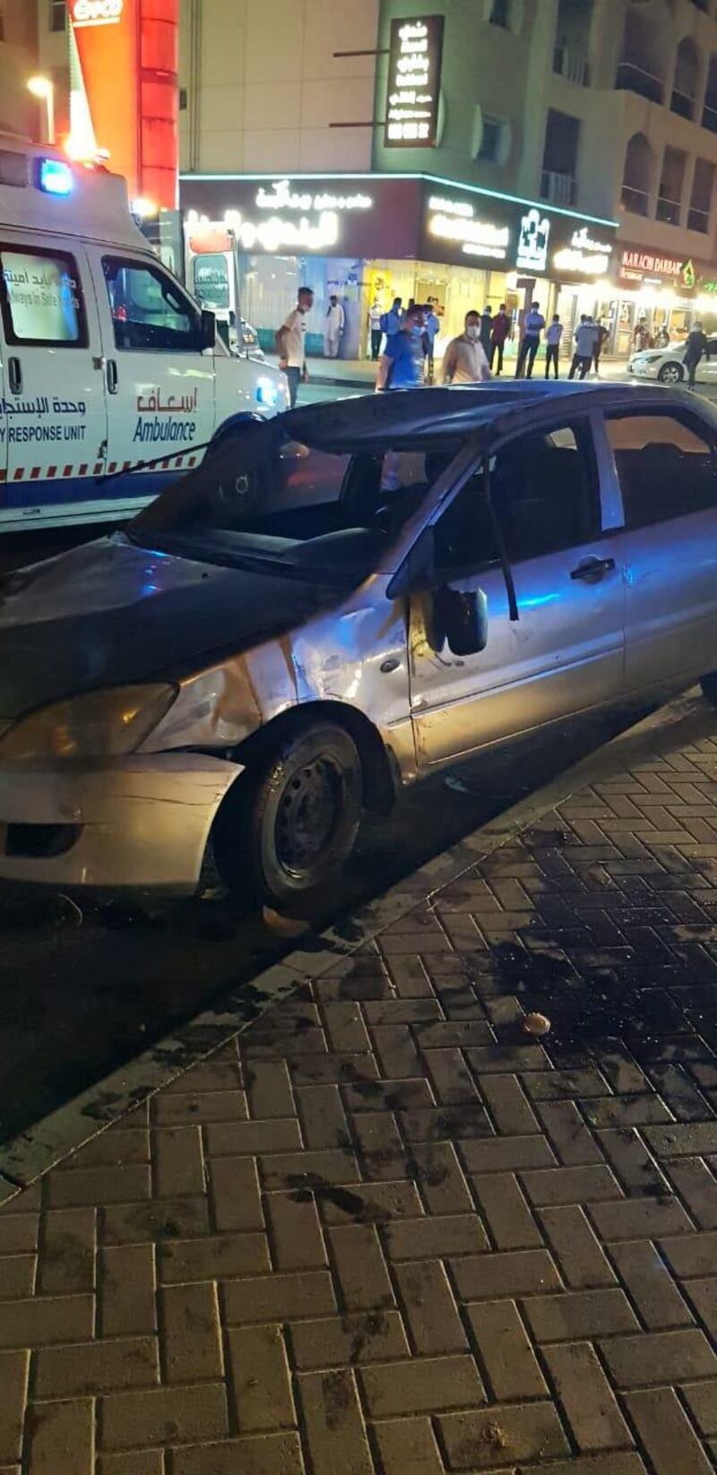 A pedestrian was taken to hospital with serious injuries in a car crash on Wednesday. Courtesy: Dubai Police