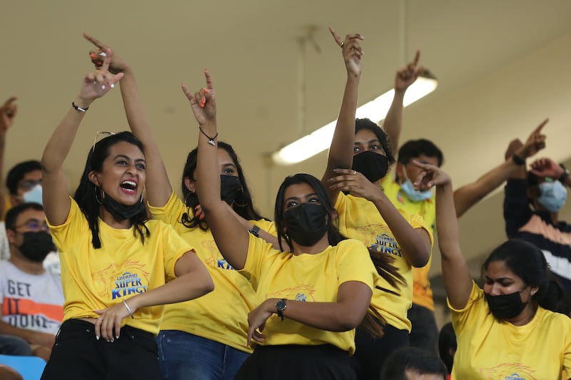 Chennai Super Kings fans  at the Dubai International Stadium.