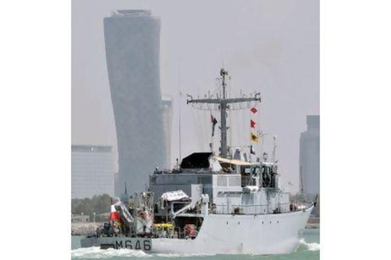The mine hunter CMT Croix du Sud of the French Navy is in Abu Dhabi for the Naval Defence Exhibition that will run alongside the International Defence Exhibition opening in the capital today. Courtesy Edelman