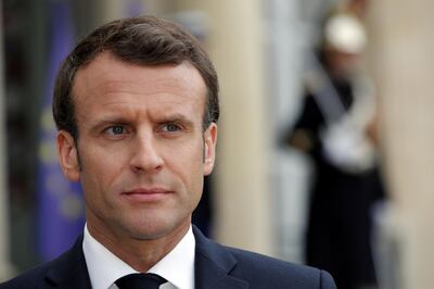 French President Emmanuel Macron attends a joint statement with Irish Prime Minister (Taoiseach) Leo Varadkar at the Elysee Palace in Paris, France, April 2, 2019. REUTERS/Philippe Wojazer