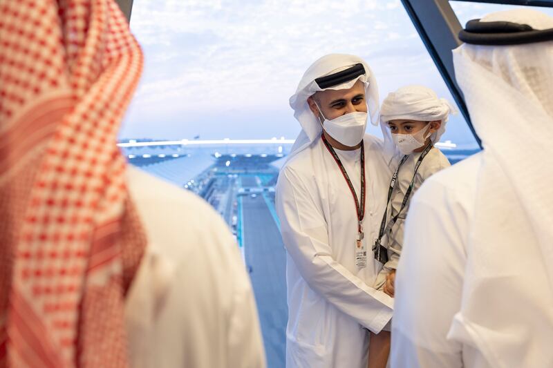 Sheikh Theyab bin Mohamed bin Zayed, Abu Dhabi Executive Council member, left, and Sheikh Zayed bin Theyab bin Mohamed, at Shams Tower. Photo: Ryan Carter / UAE Presidential Court