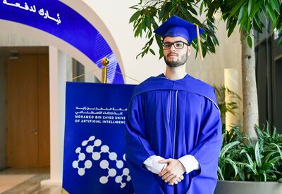 Maksym Bekuzarov graduates from the Mohamed bin Zayed University of Artificial Intelligence. Khushnum Bhandari / The National
