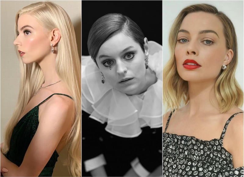 Anna Taylor-Joy, Emma Corrin, and Margot Robbie all seen sporting middle partings for the Golden Globes 2021. Instagram