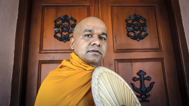 Venerable Battiya Thero, a 39-year-old Buddhist monk from Colombo, at St Sebastian’s Church in Negombo, Sri Lanka, April 23, 2019. Jack Moore / The National. 