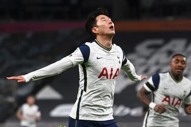 Soccer Football - Premier League - Tottenham Hotspur v Manchester City - Tottenham Hotspur Stadium, London, Britain - November 21, 2020 Tottenham Hotspur's Son Heung-min celebrates scoring their first goal Pool via REUTERS/Neil Hall EDITORIAL USE ONLY. No use with unauthorized audio, video, data, fixture lists, club/league logos or 'live' services. Online in-match use limited to 75 images, no video emulation. No use in betting, games or single club /league/player publications. Please contact your account representative for further details. TPX IMAGES OF THE DAY