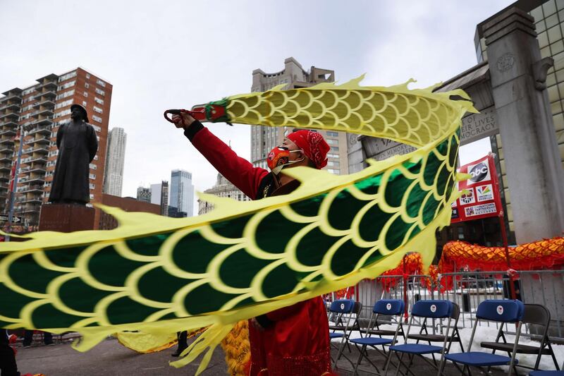 Traditional Chinese dancers perform in a Lunar New Year ceremony in Chinatown n New York City. AFP