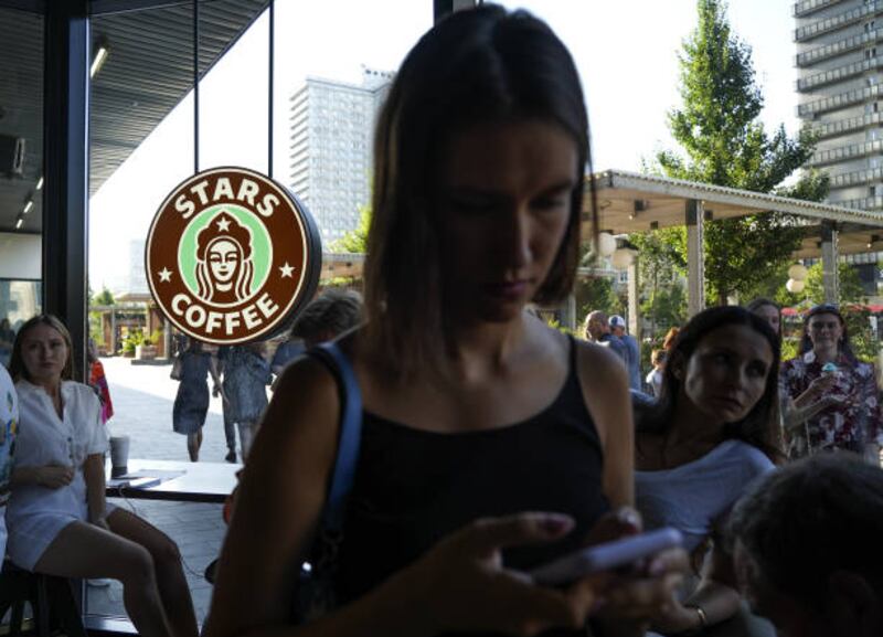 The Stars Coffee logo is seen after former Starbucks coffee shops are reopened as Stars Coffee in Moscow, Russia. Anadolu Agency via Getty Images