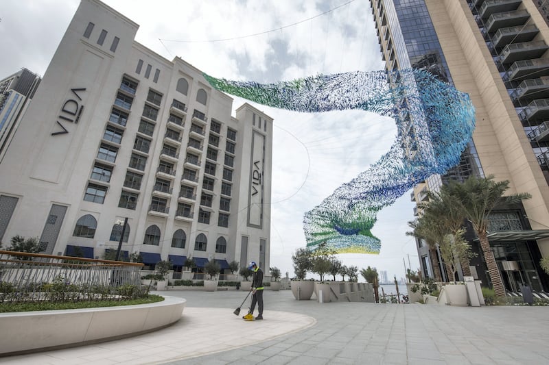 Dubai, United Arab Emirates - An art installation over a windy day at Dubai Creek Harbour.  Leslie Pableo for The National