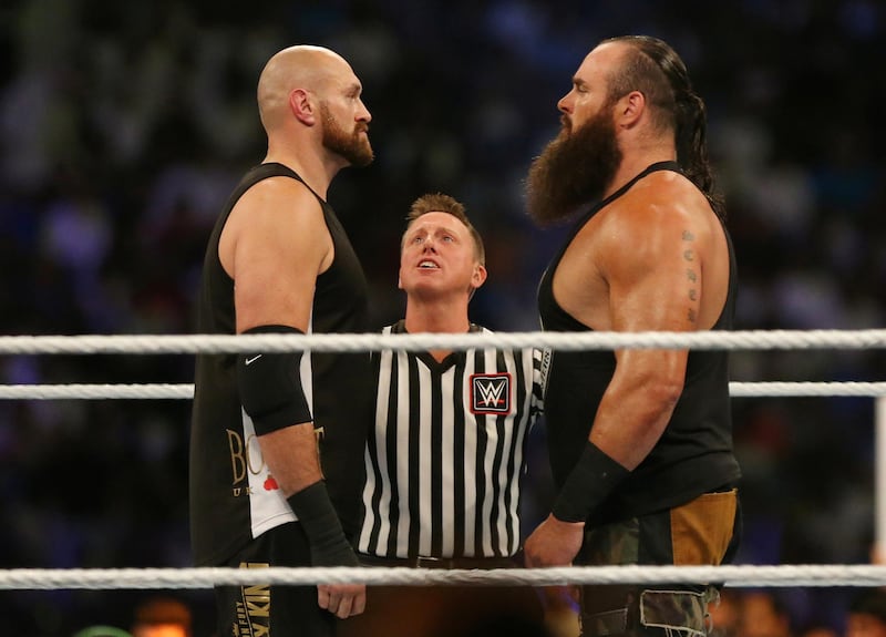 Fury and Braun Strowman face off before the fight. Reuters
