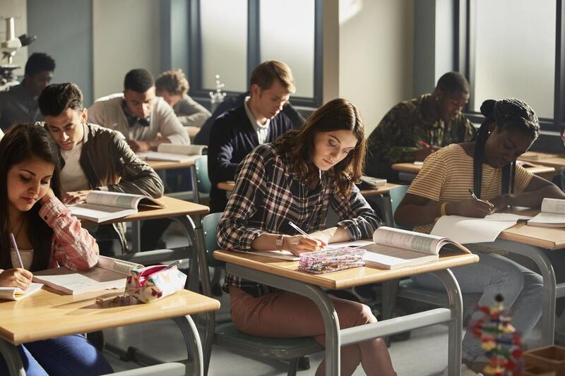 Sophie Hopkins, front centre, as April in Class. Simon Ridgeway 