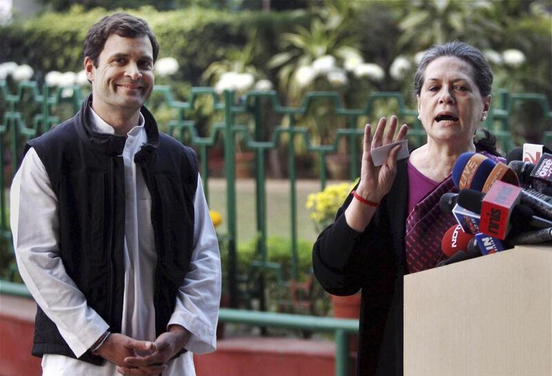 India's ruling Congress party president Sonia Gandhi and vice president Rahul Gandhi in New Delhi. AP



