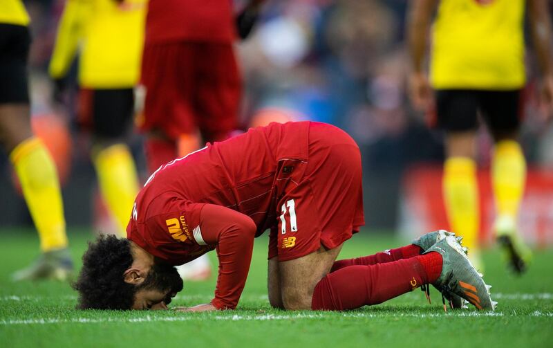 Liverpool's Mohamed Salah celebrates scoring the second goal. AFP