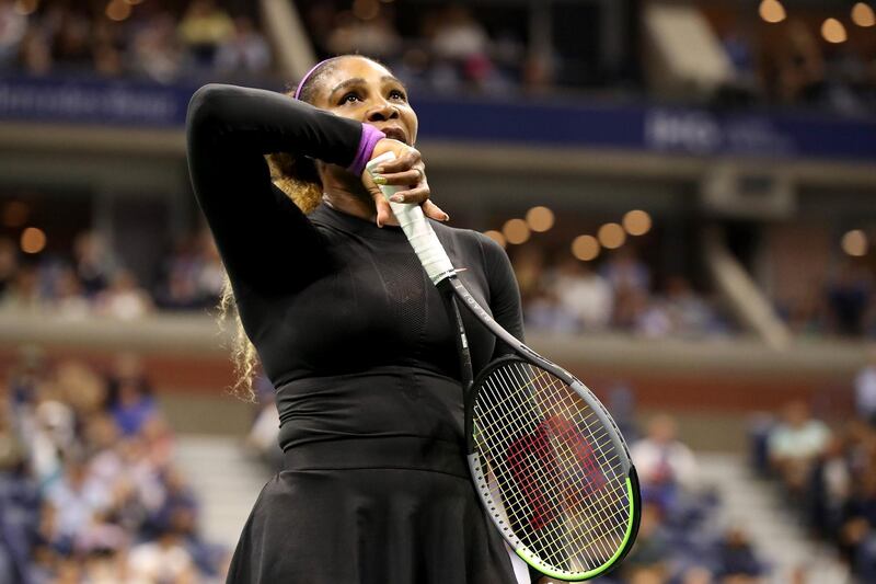 Serena Williams reacts after losing the first set. EPA