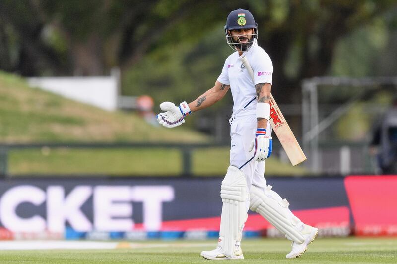 CHRISTCHURCH, NEW ZEALAND - MARCH 01: Virat Kohli of India looks dejected after being dismissed by Colin de Grandhomme of New Zealand during day two of the Second Test match between New Zealand and India at Hagley Oval on March 01, 2020 in Christchurch, New Zealand. (Photo by Kai Schwoerer/Getty Images)