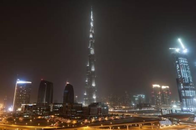 (Before) The Burj Khalifa, Dubai punged into darkness for one hour to mark international energy day. 26th March 2011. Duncan Chard for the National