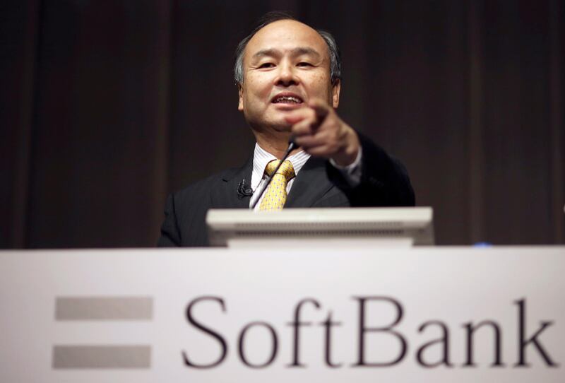 FILE - In this Nov. 4, 2014 file photo, SoftBank founder and Chief Executive Officer Masayoshi Son speaks during a news conference in Tokyo. SoftBank Corp. says it is investigating a shareholder campaign that sought the ouster of former Google executive Nikesh Arora, who had been groomed to lead the Japanese technology company. (AP Photo/Eugene Hoshiko, File)