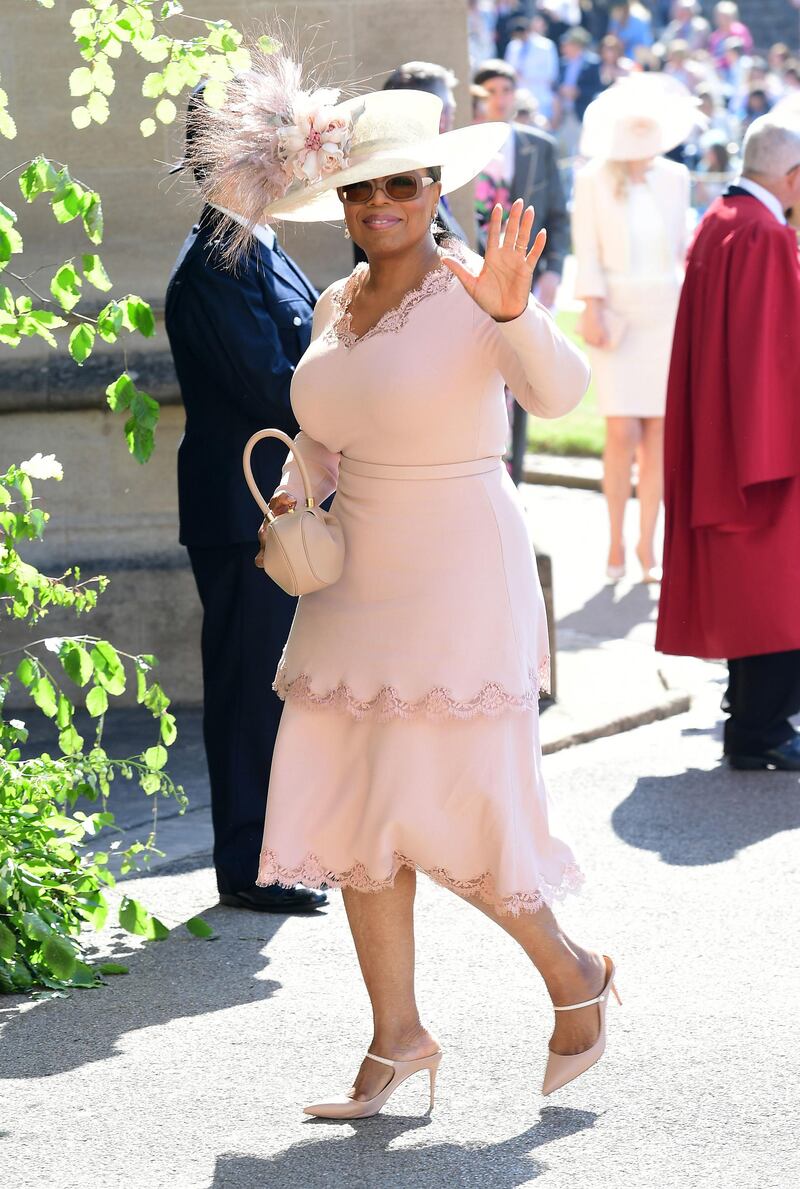 WINDSOR, UNITED KINGDOM - MAY 19:  Oprah Winfrey arrives at St George's Chapel at Windsor Castle before the wedding of Prince Harry to Meghan Markle on May 19, 2018 in Windsor, England. (Photo by Ian West - WPA Pool/Getty Images)