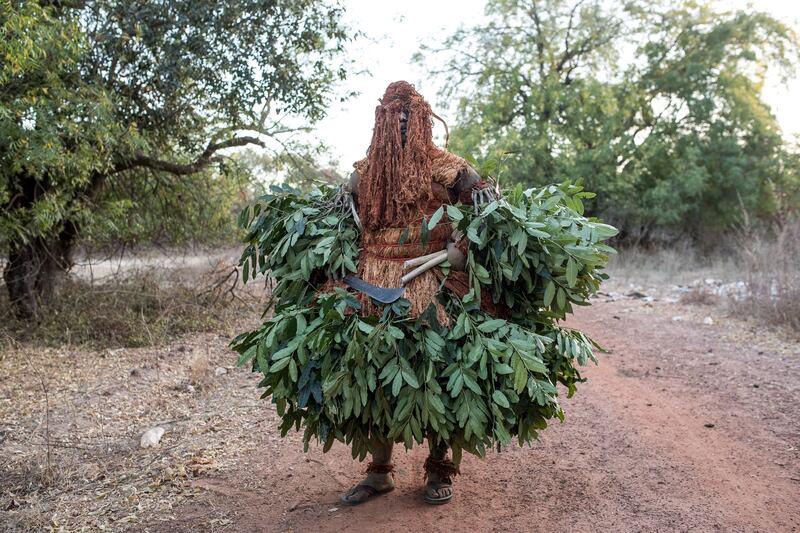 A man wears a traditional costume during the Kankurang Festival in Janjanbureh, an island in the Gambia river. The annual festival is dedicated to the West African initiatory rite. AFP
